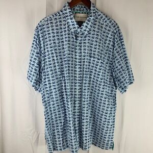 Tori Richard Button Down Shirt Men 2XL Blue Crab Print Short Sleeve Cotton Blend